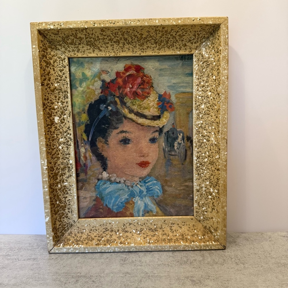 Vintage framed print of Woman with a Hat by French Impressionist artist Renoir